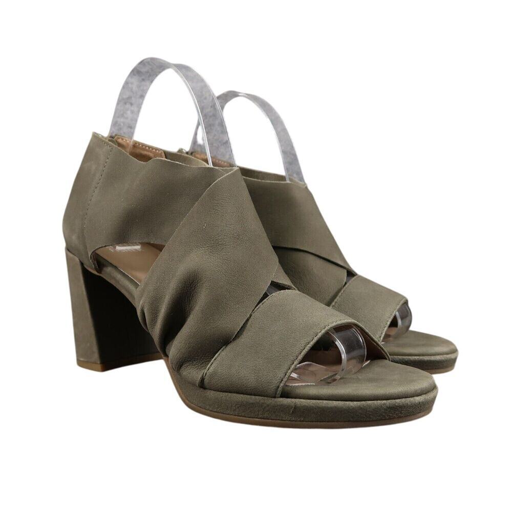 Eileen Fisher Shoes Womens 7.5 Sandal Block Heel Fashion Marla Leather Olive Zip